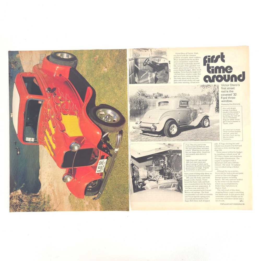 Ford 1932 3 Window Coupe Hot Rod Print Ad Victor Otero Flame Custom Vintage 1977